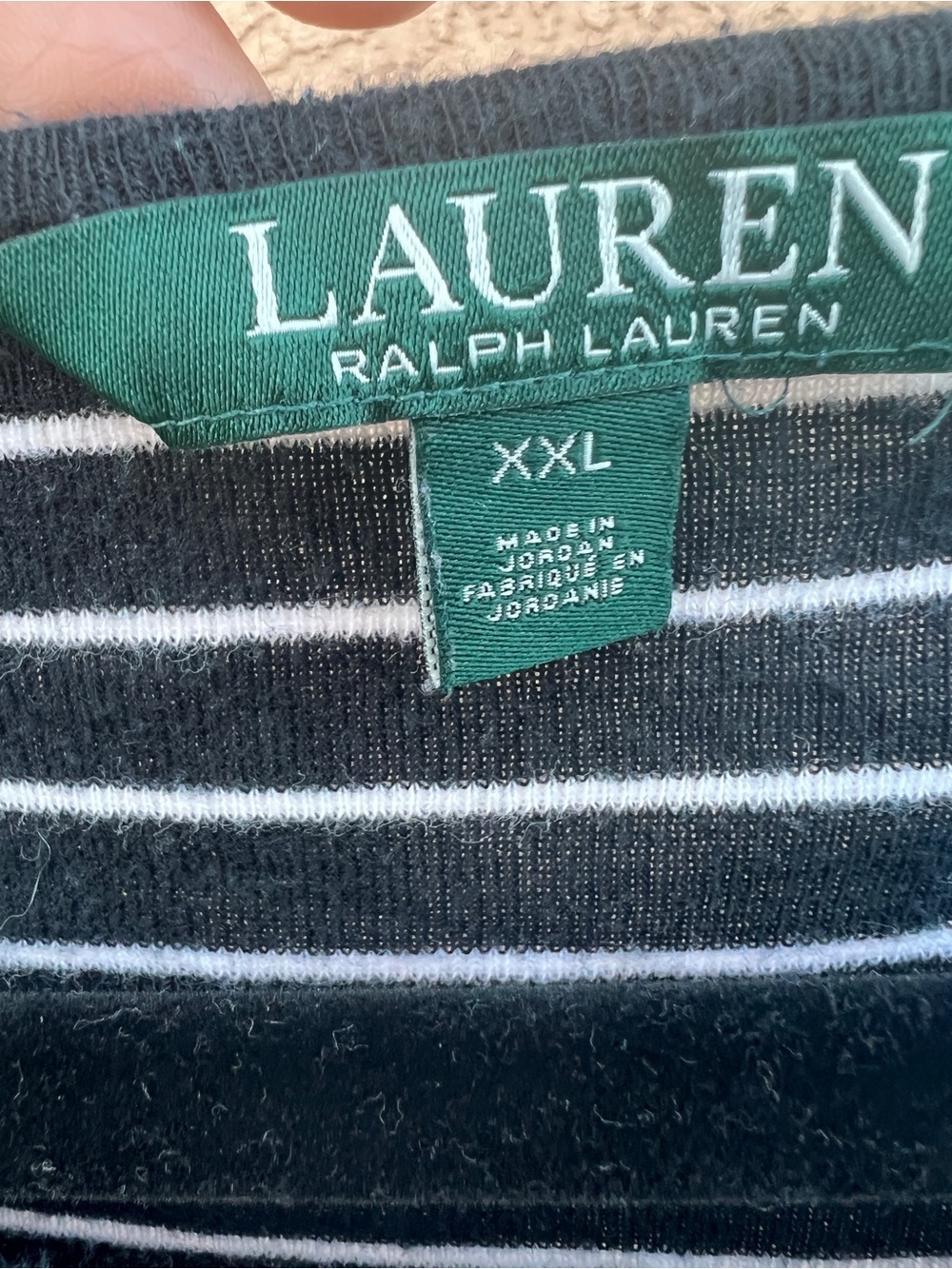 Lauren Ralph Lauren XXL Black White Striped Monogram Long Sleeve Tee Nautical - Picture 4 of 5